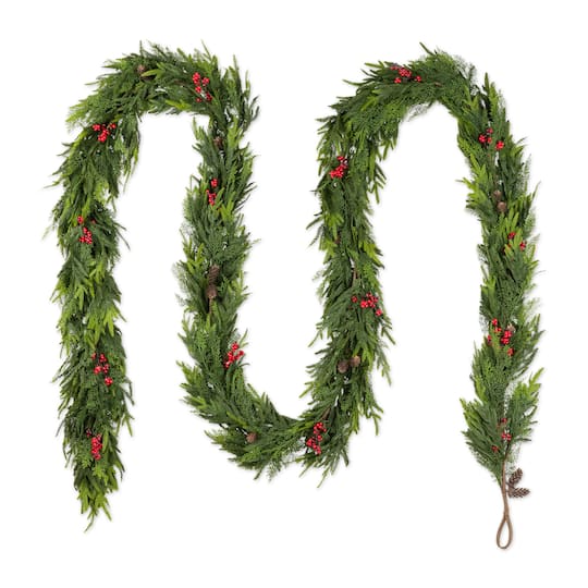 Glitzhome 18ft Christmas PE Dripping Garland with Pinecones and Red Berries - Pattern/Print